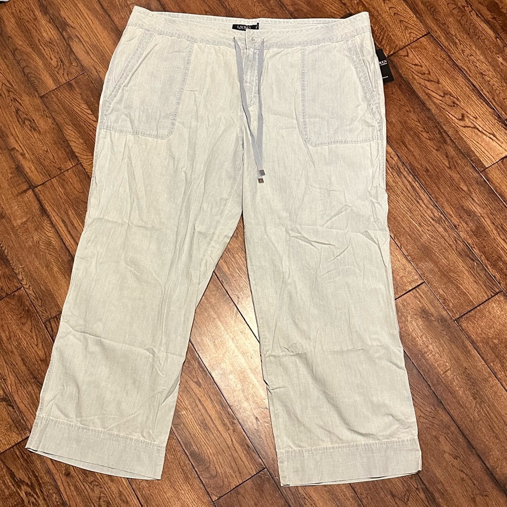 Lauren Ralph Lauren 100% Cotton Chambray Wide Leg Pants
